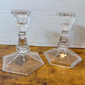 Clear Glass Candlestick Holders - Modern Geometric 2‎ Candle Holders Set Holiday
